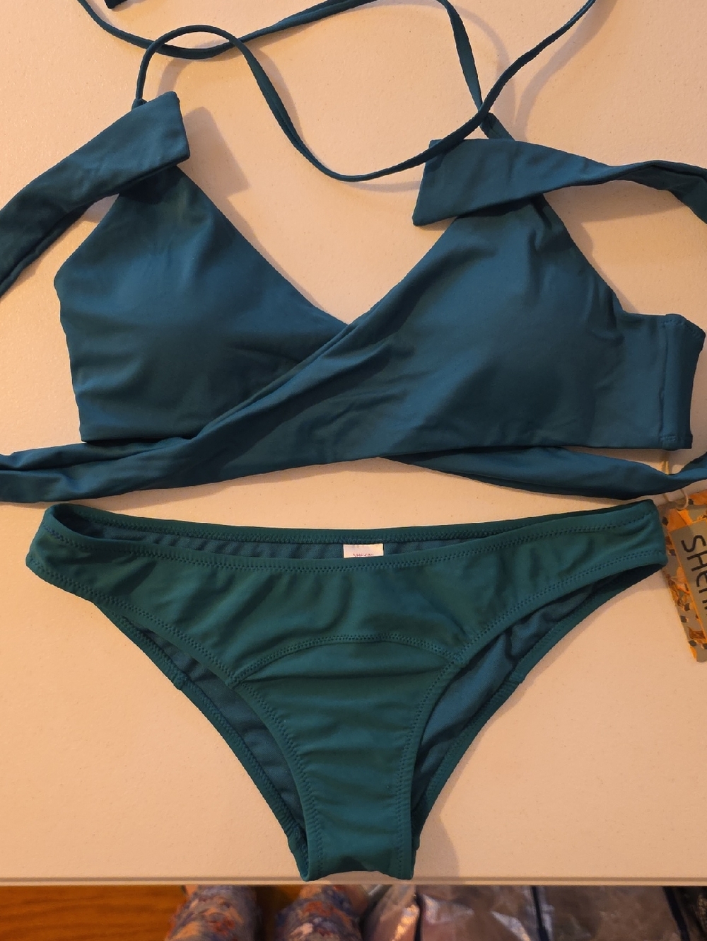 Shekini 2 Piece Green Bikini Push Up Crisscross Halter Tie Top